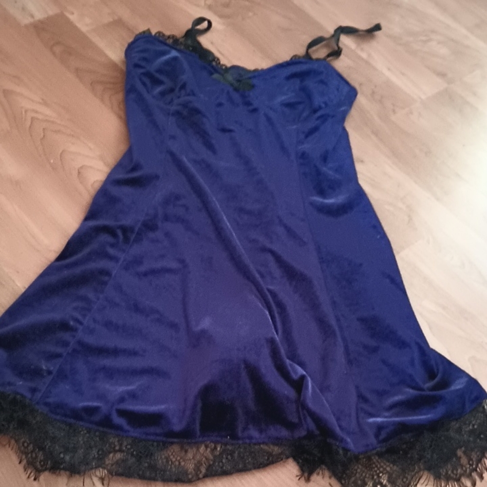 Purple Velvet Chemise with Black Lace Trim